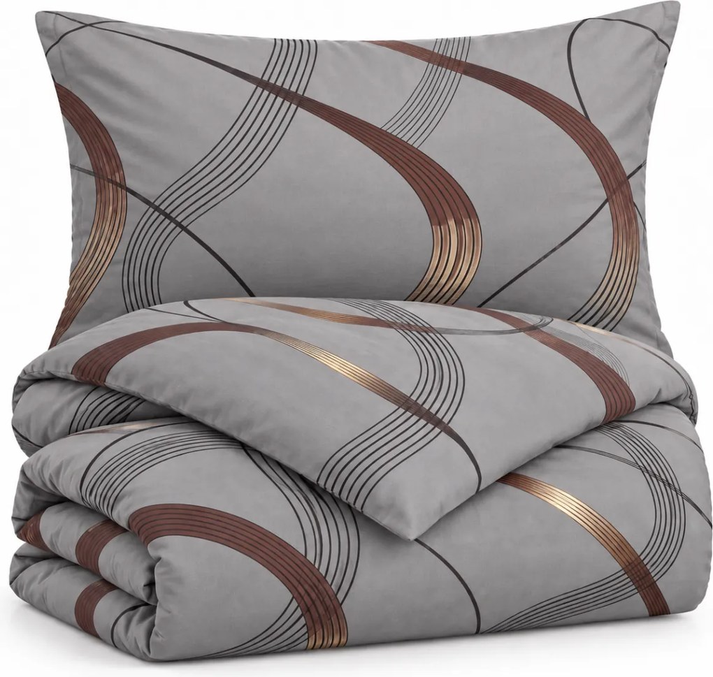 Szürke Gold Ribbon Flanel ágyneműhuzat TiaHome - 1x Párna 90x70cm, 1x Paplan 140x200cm