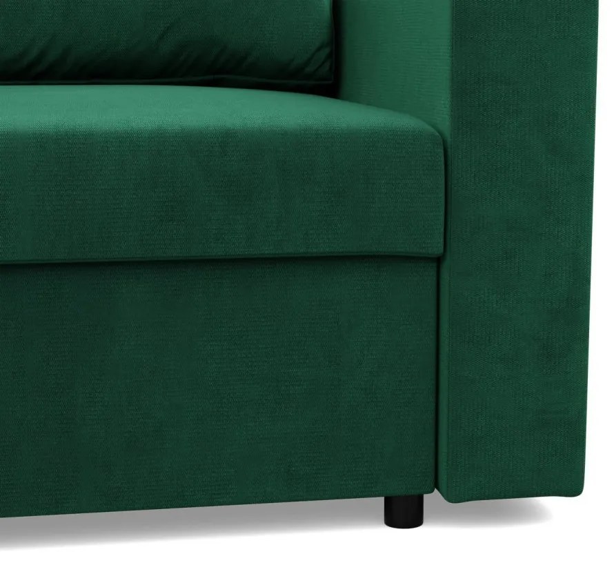 Zeus sarokkanapé, 2 ágyneműtartóval, egyenes kartámasz, bársony, univerzális oldal, hab töltet, zöld