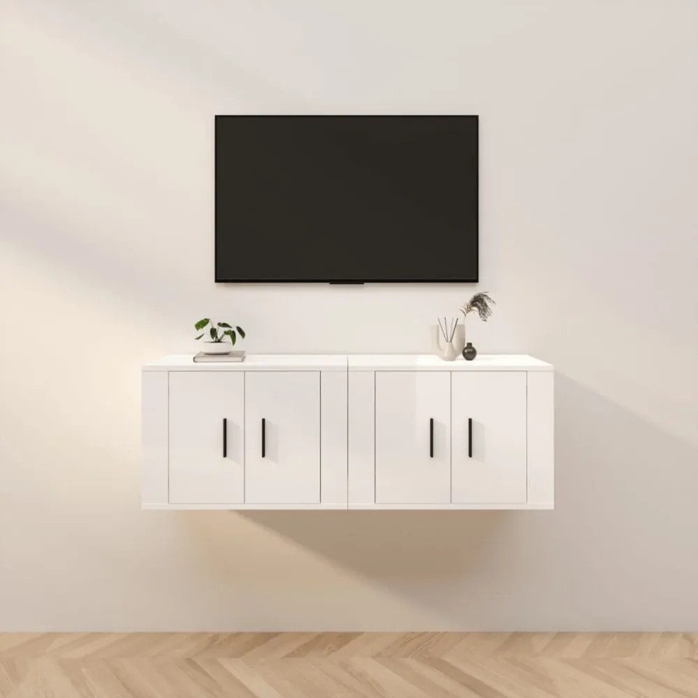 2 db magasfényű fehér fali TV-szekrény 57 x 34,5 x 40 cm