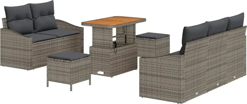 vidaXL Kerti Kanapé Szett párnával tárolóval párnával 8 pcs Szürke