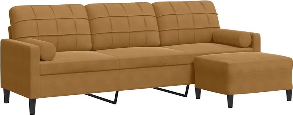 vidaXL 3 személyes barna bársonykanapé lábtartóval 210 cm