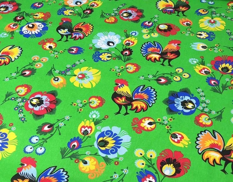 Abrosz 80x80 zöld Łowicz kakasok csíkkal díszítve