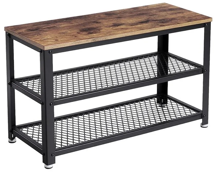 Vasagle INDY előszobai pad cipőtartóval, 73x30x45cm, barna/fekete