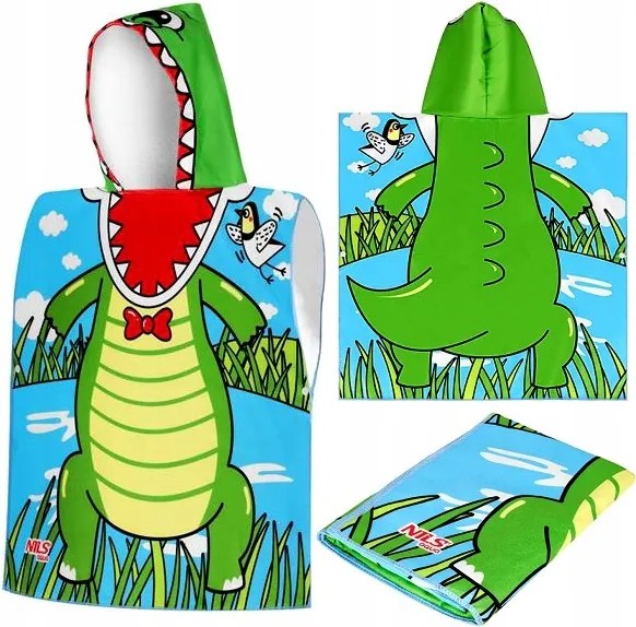 Fürdőtakaró Kapucnis Gyerek Törölköző Poncsó Mikroszálas Crocodile