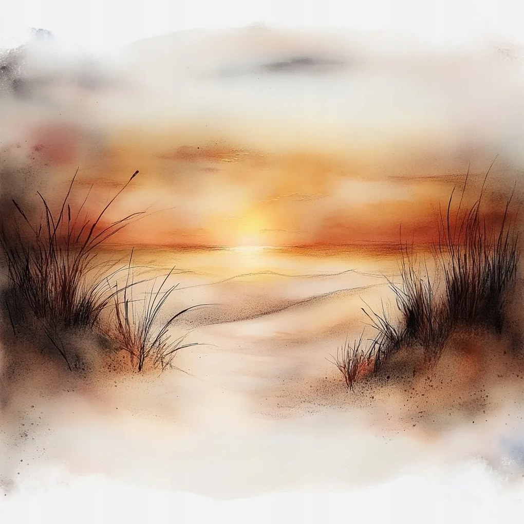 Vászonkép Canvas Tájkép Víz Tenger Tengerpart Dűnék Fű Nap 40x40