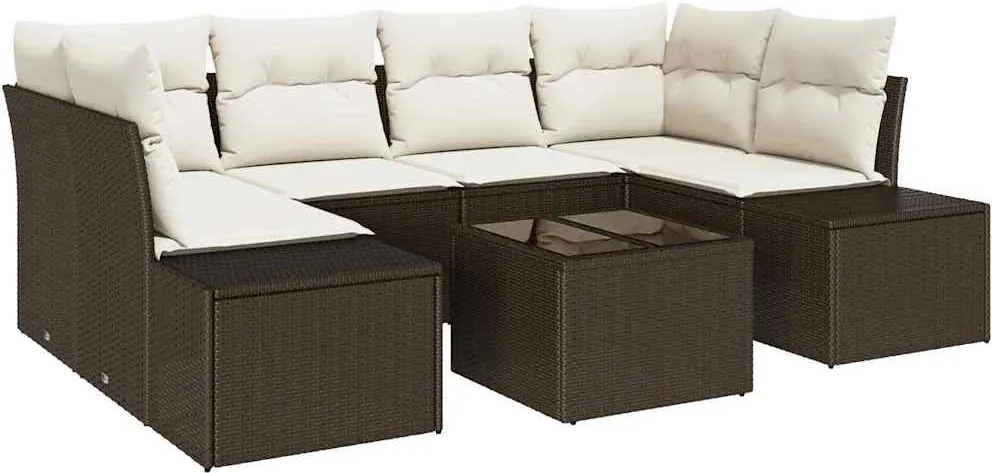 vidaXL Kerti Kanapé Szett párnával 7 pcs Barna polirattan