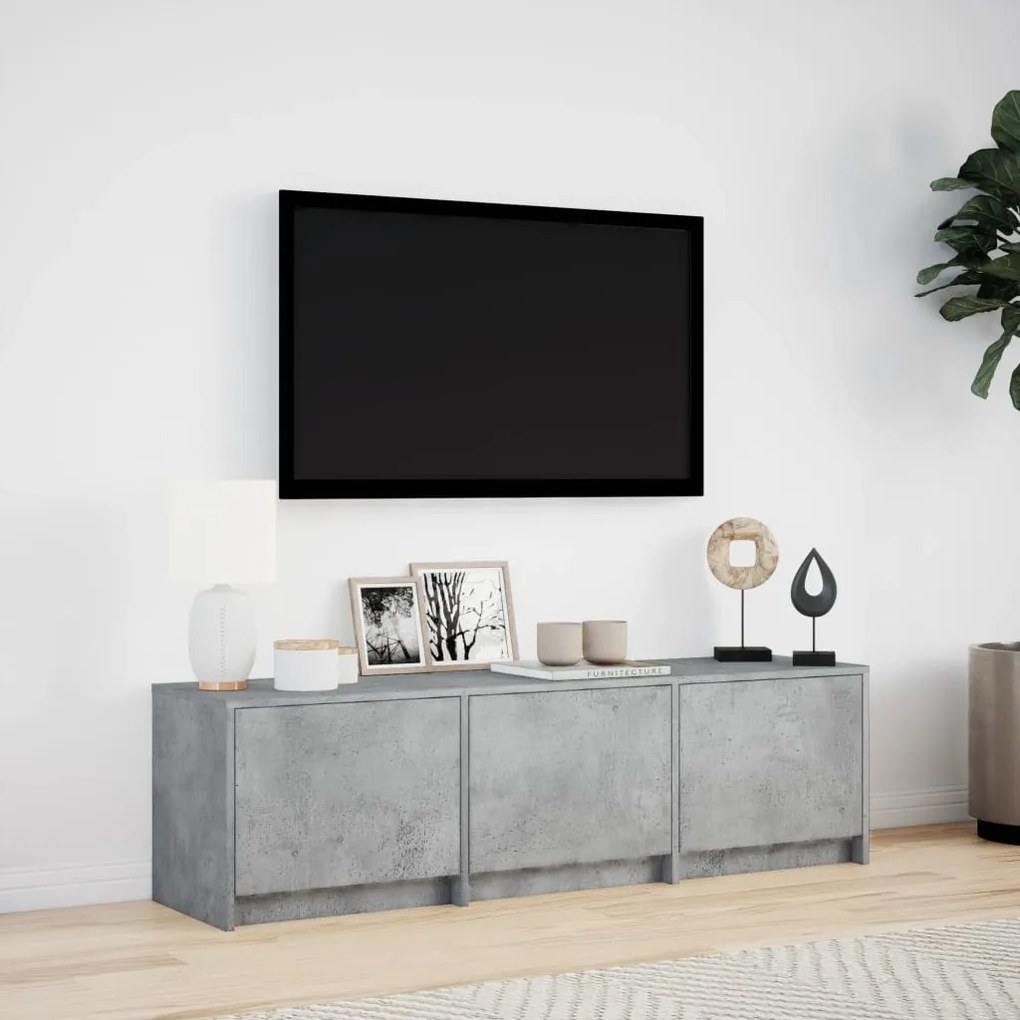 betonszürke szerelt fa TV-szekrény LED-ekkel 140 x 34 x 40 cm