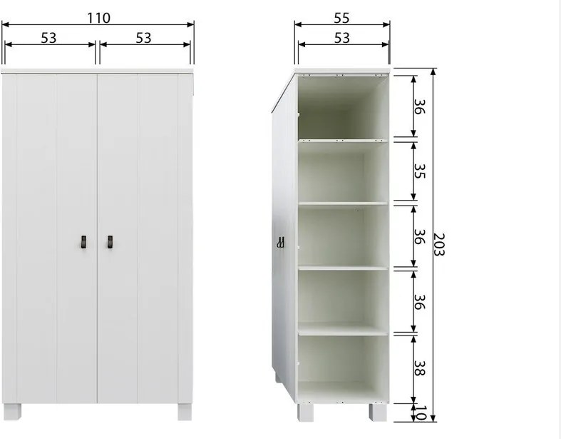 Fehér borovi fenyő ruhásszekrény 111x202 cm Ties – WOOOD