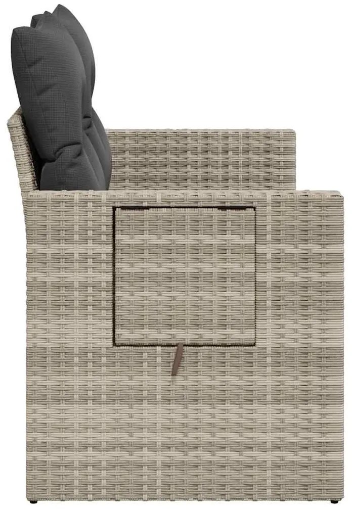 2 személyes világosszürke polyrattan kerti kanapé párnával