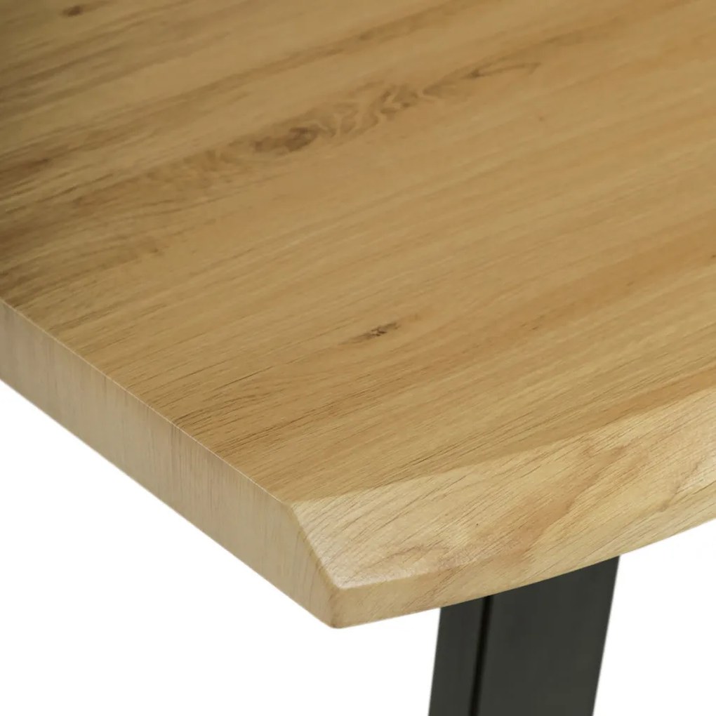 Masă de sufragerie, 180x90x75 cm, blat MDF, decor stejar salbatic, picioare metalice in forma de U