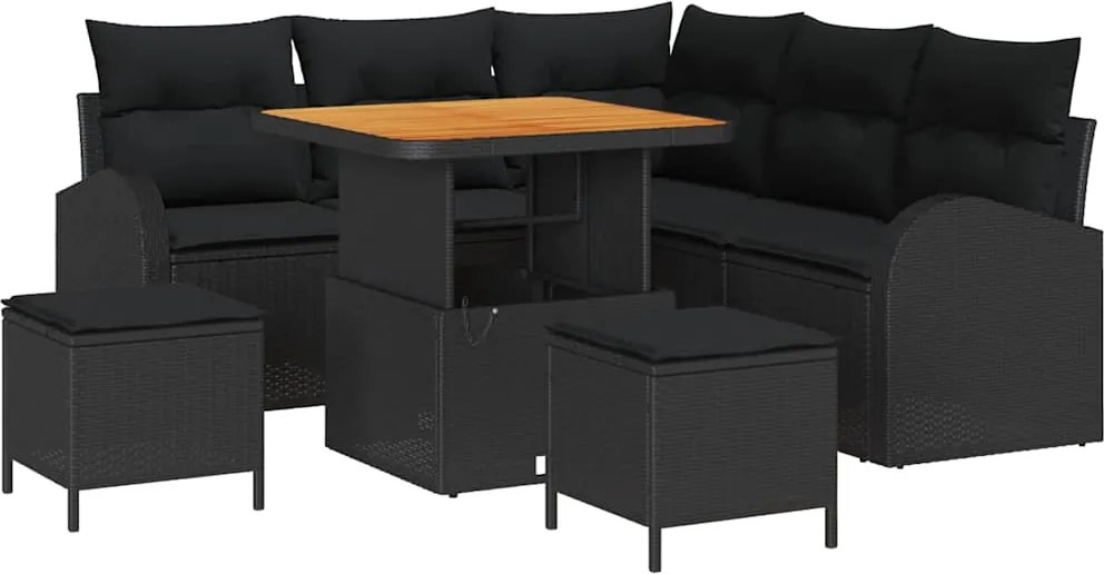 vidaXL Kerti Kanapé Szett párnával 8 pcs Fekete polirattan