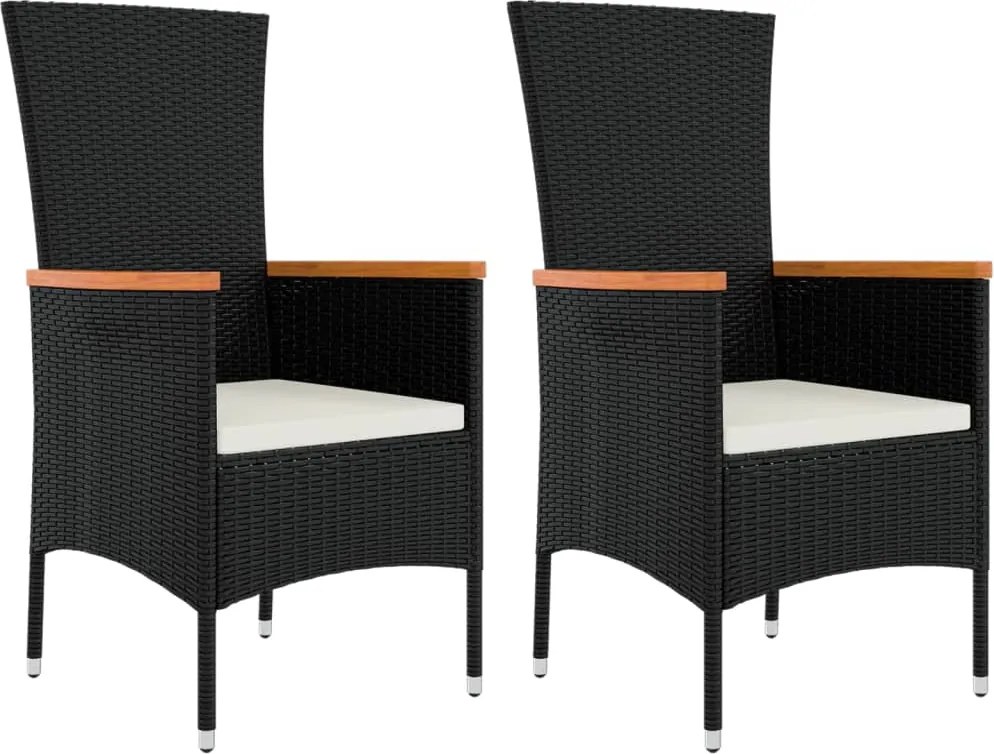 vidaXL 2 db fekete polyrattan kerti szék párnával