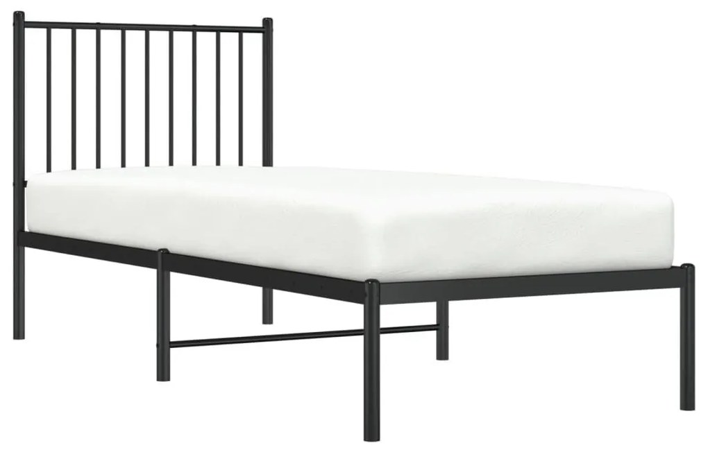 fekete fém ágykeret fejtámlával 75 x 190 cm