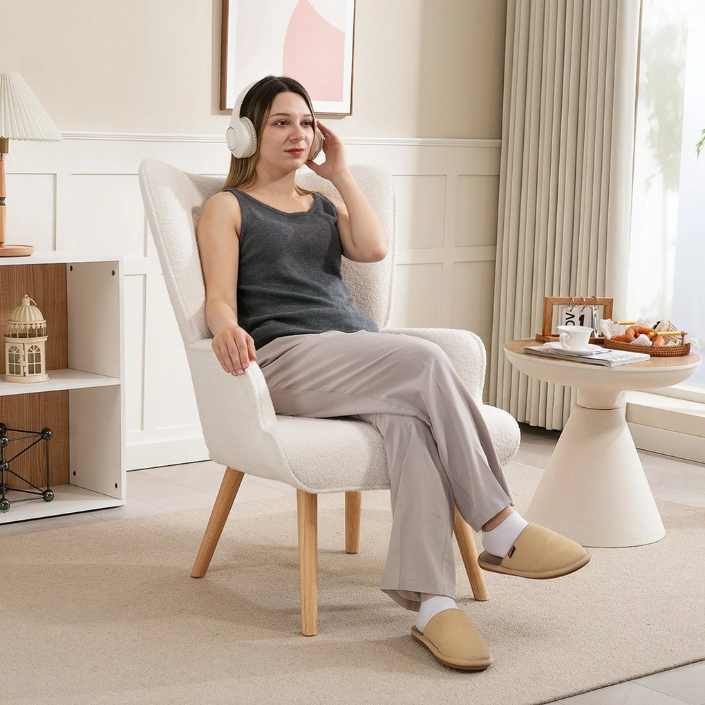 HOMCOM Boucle Szövet Elnöki Szék, Modern Kárpitozott Karosszék Fából Készült Lábakkal, Ergonomikus Fennmaradó Háttámla és Gombos Díszítés, Étkezőbe, N