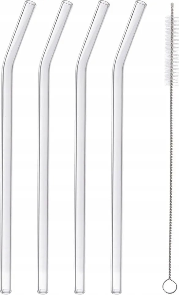 4x Üveg Italszívószálak egyenes csövek többször használható tisztító kefével