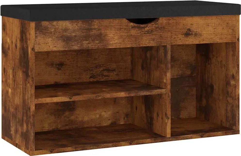 vidaXL füstös tölgy szerelt fa cipőtároló pad párnával 80 x 30 x 47 cm