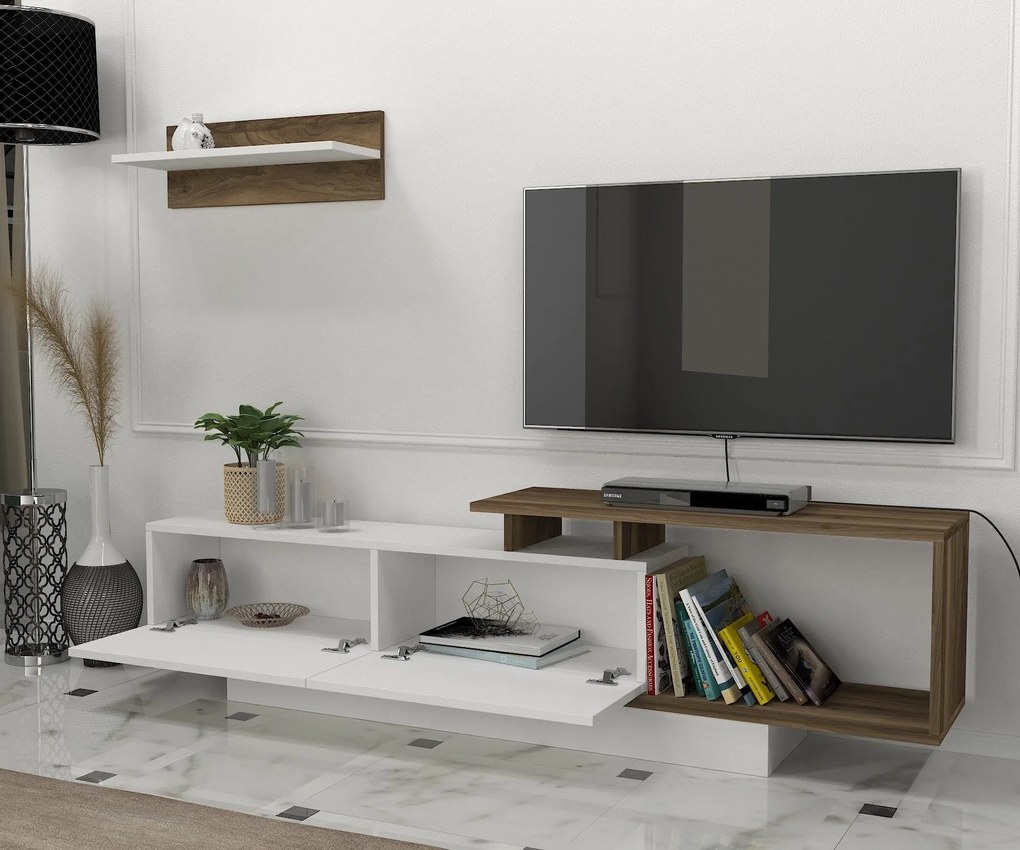 TV szekrény Asos - Fehér, Diós