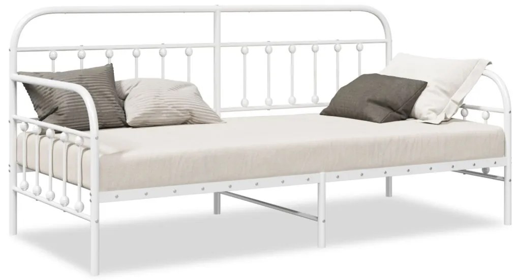 Nappali ágykeret fejtámlával Fehér 90 x 190 cm Acél