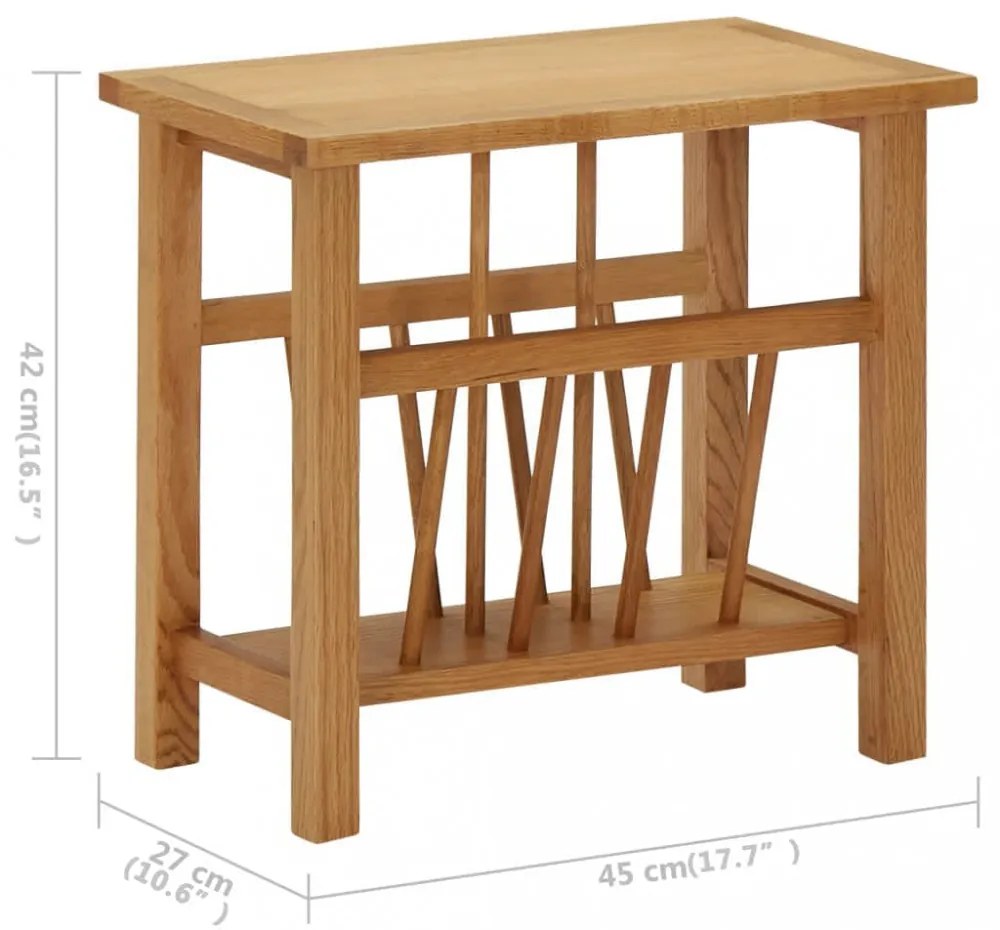 tömör tölgyfa magazinasztal 45 x 27 x 42 cm