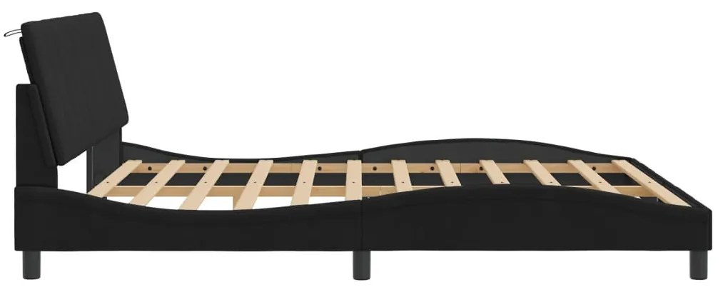 fekete bársony ágykeret LED-ekkel matrac nélkül Hanko 180 x 200 cm