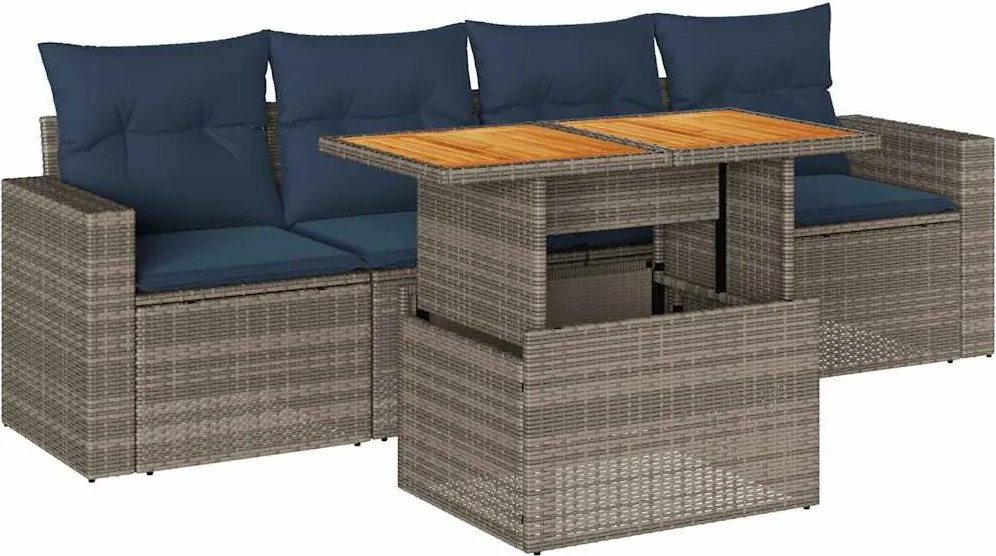 vidaXL 5 részes szürke polyrattan kerti ülőgarnitúra párnákkal