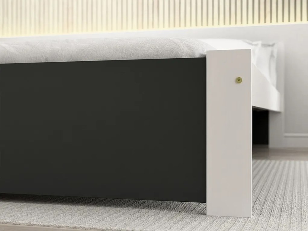 Ágy IKAROS 160 x 200 cm, antracit/fehér Matrac: Deluxe 10 cm matraccal, Ágyrács: Deszkás ágyráccsal