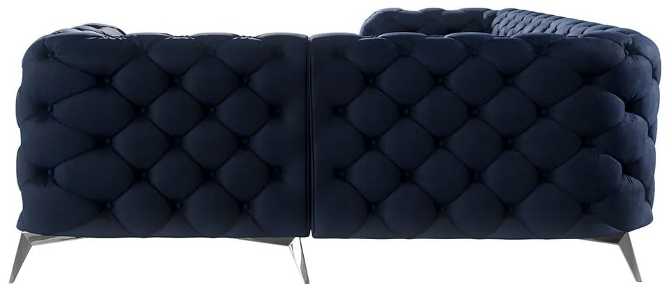 Sötétkék bársony sarokkanapé (jobb oldali-L alakú) Chelsea – Ropez