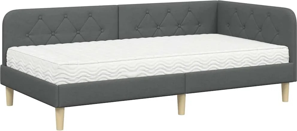 vidaXL Sarokágy keret matracmal Sötétszürke 90 x 190 cm szövet