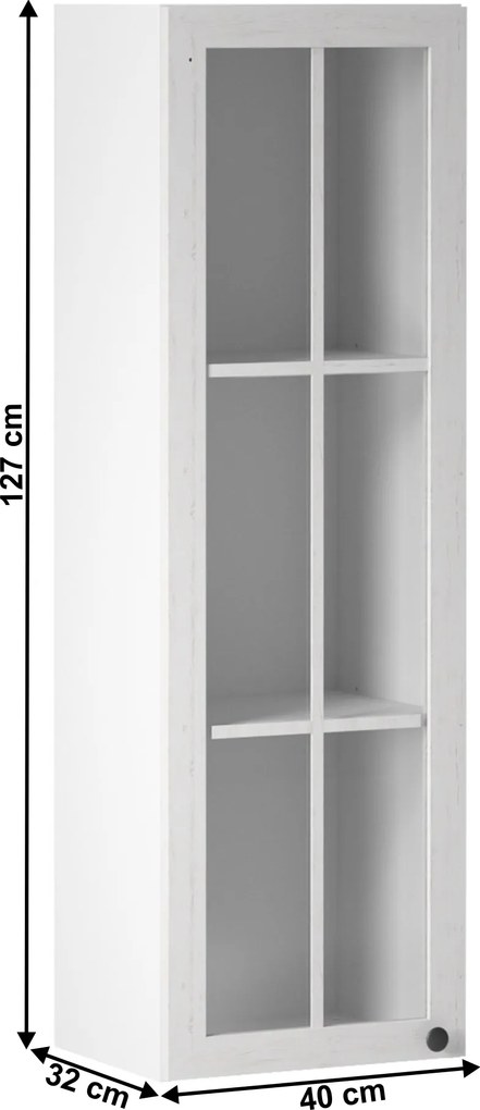 Felsőszekrény üveggel W40S, fehér/sosna andersen, bal PROVANCE