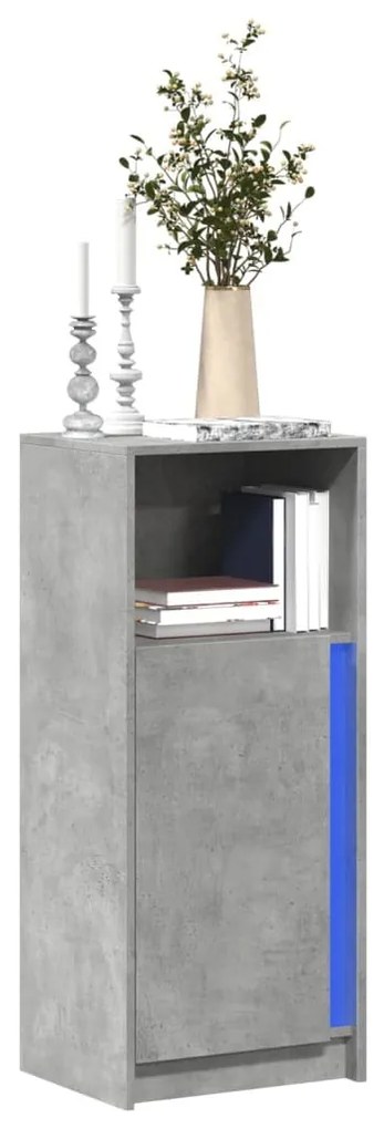 betonszürke szerelt fa LED-es tálalószekrény 42,5 x 34 x 100 cm