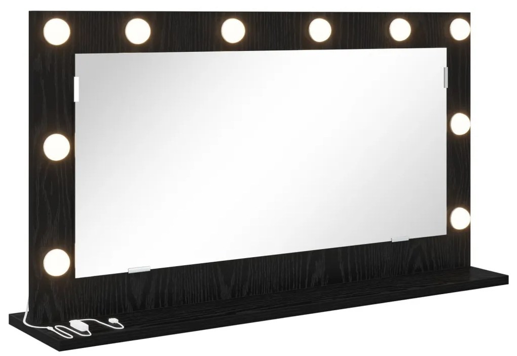 LED világítással ellátott tükör fekete tölgy 80x45x18 cm