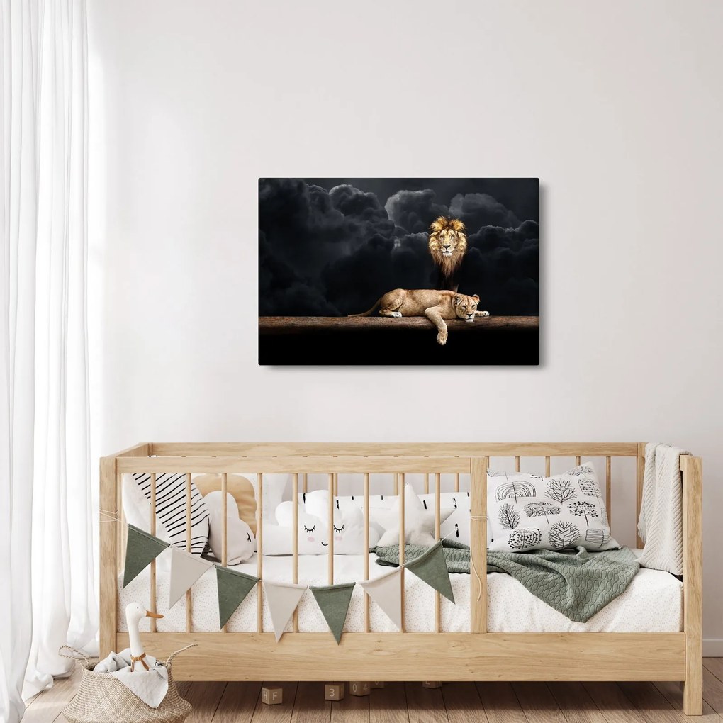 Kép - oroszlán és a nőstény oroszlán a felhőkben (90x60 cm)