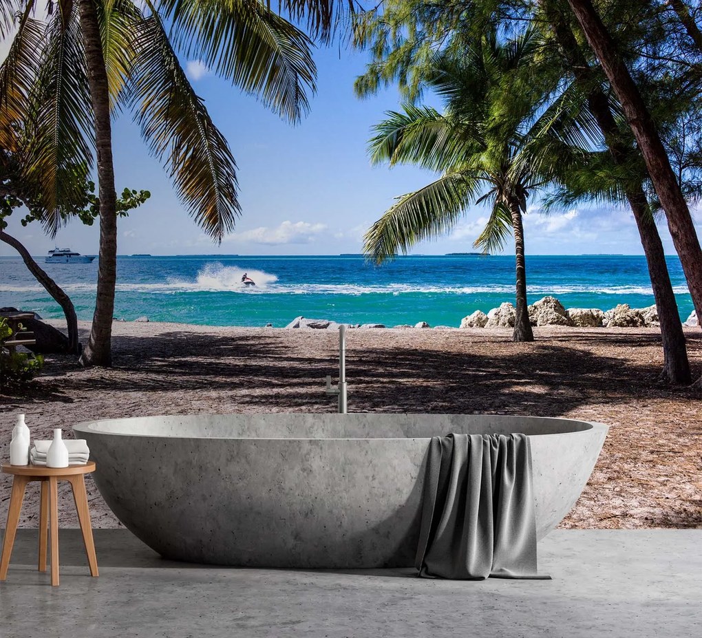 Gario Fotótapéta Homokos tengerpart pálmafák között Anyag: Vlies, Méret: 350 x 245 cm