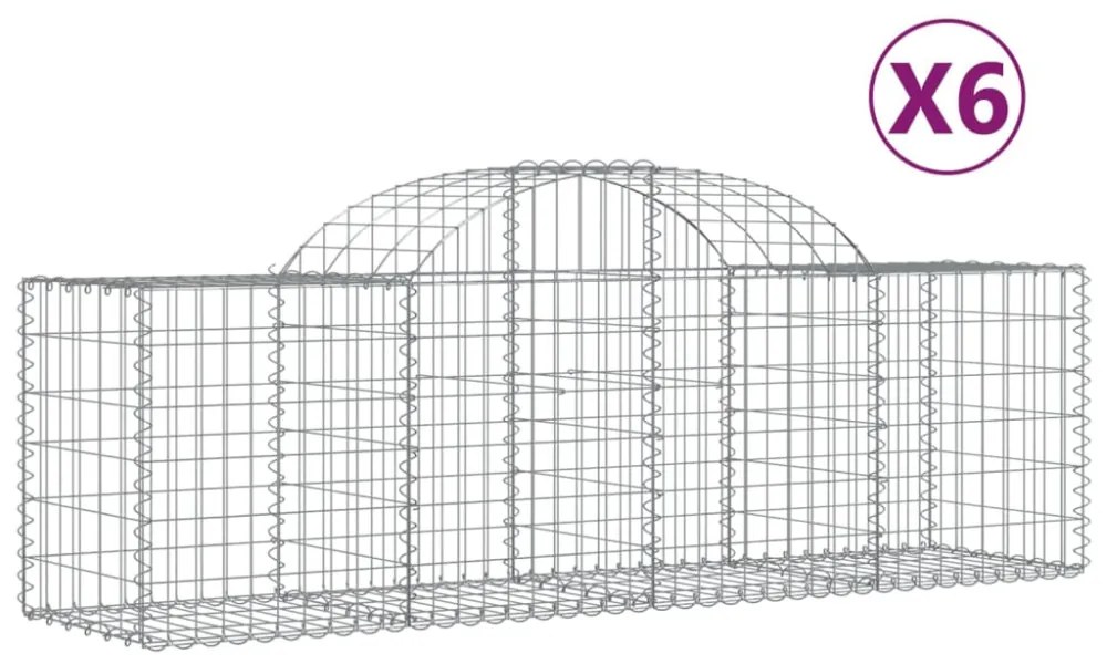 vidaXL 6 db íves horganyzott vas gabion kosár 200x50x60/80 cm