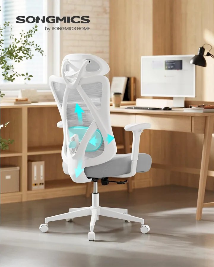 SONGMICS ergonomikus irodai szék, magasságállítható, fehér-szürke