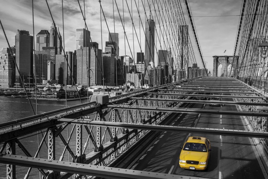 Poszter 45x30cm Taxi a Brooklyn hídon, Assaf Frank