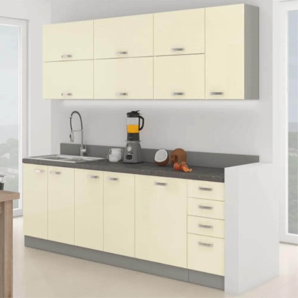 Konyhabútor, bézs extra magas fényű/szürke, PRADO