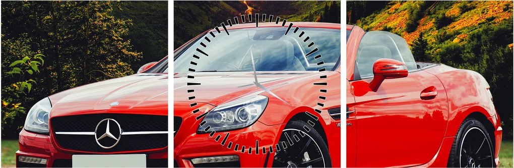 Kép - piros Mercedes (órával) (90x30 cm)