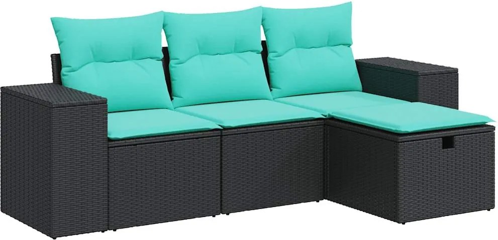 vidaXL 4 részes fekete polyrattan kerti ülőgarnitúra párnákkal