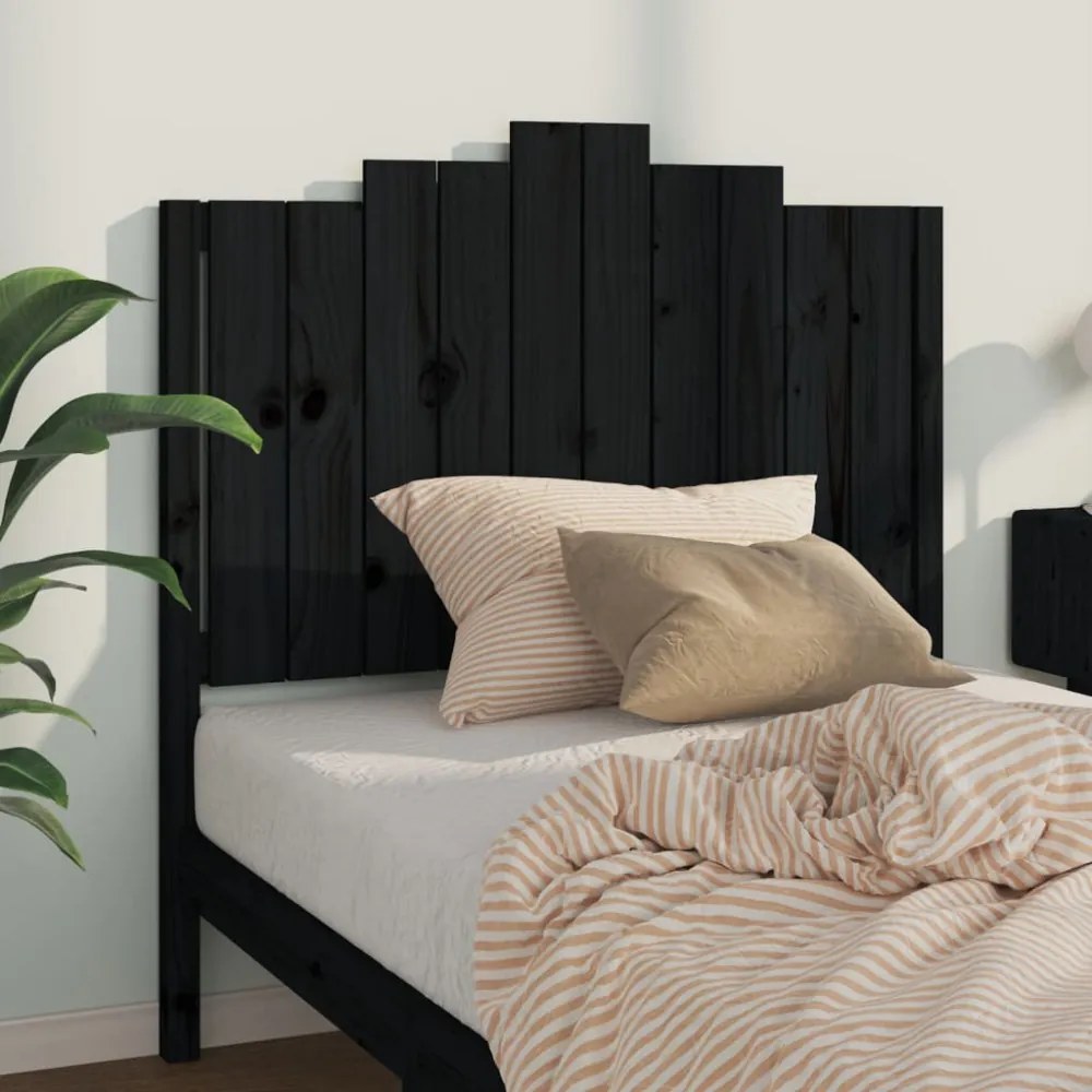 fekete tömör fenyőfa ágyfejtámla 106x4x110 cm