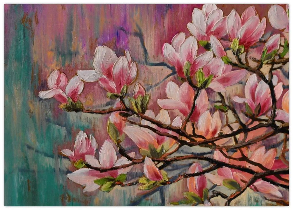 Kép - olajfestmény, virágzó Sakura (üvegen) (70x50 cm)