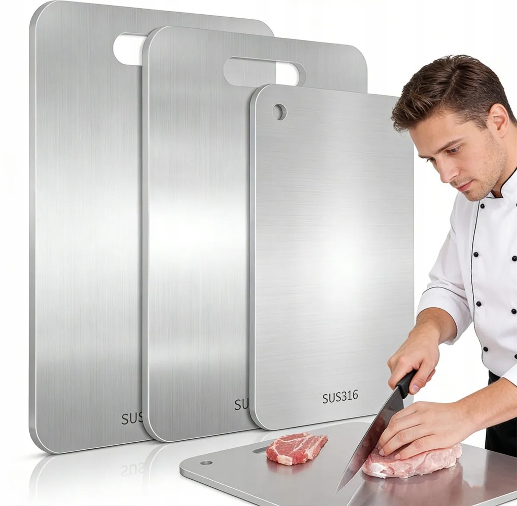 3 Db Titán Vágódeszka, Rozsdamentes Acél Konyhai Deszka