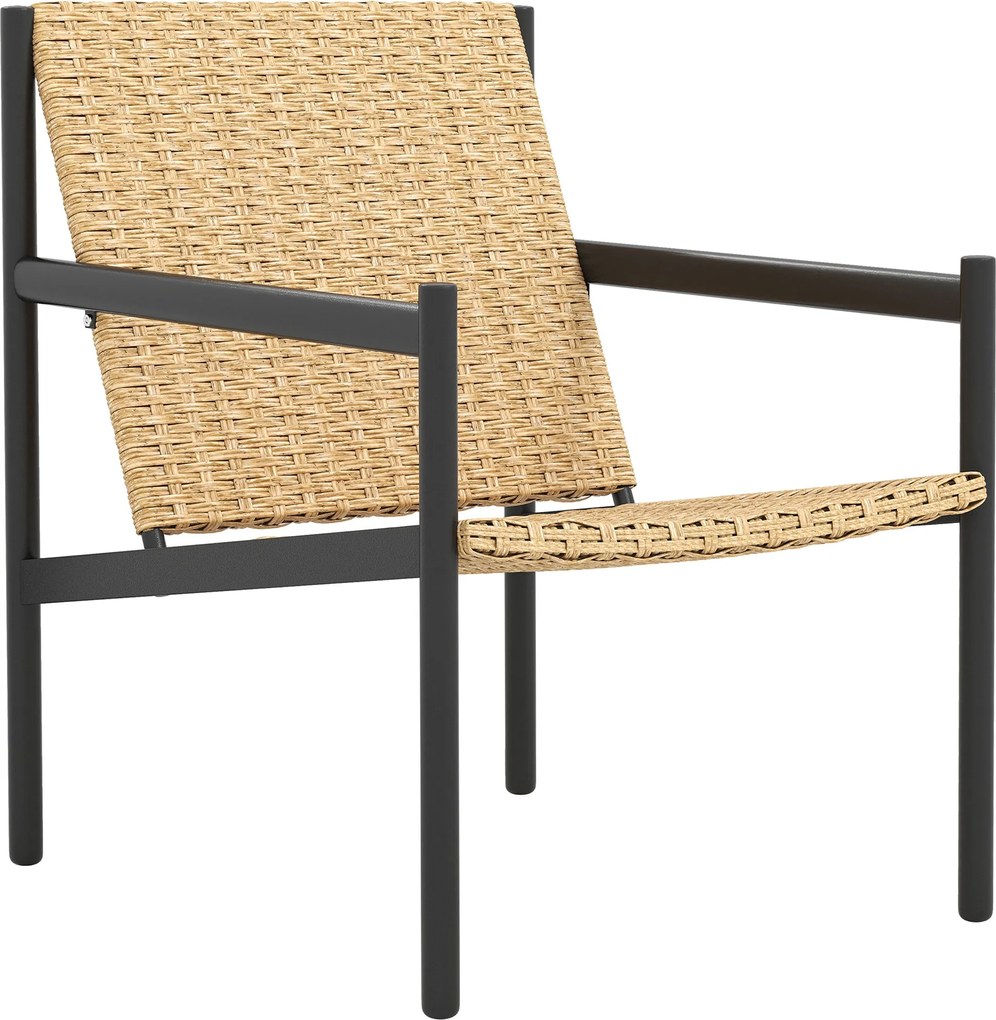 Outsunny Egyszemélyes Kerti Rattan Szék Kültéri, Időjárásálló Szék Karfával, Döntött Háttámlával és Acél Vázszerkezettel, 120 kg Teherbírás a Teraszon