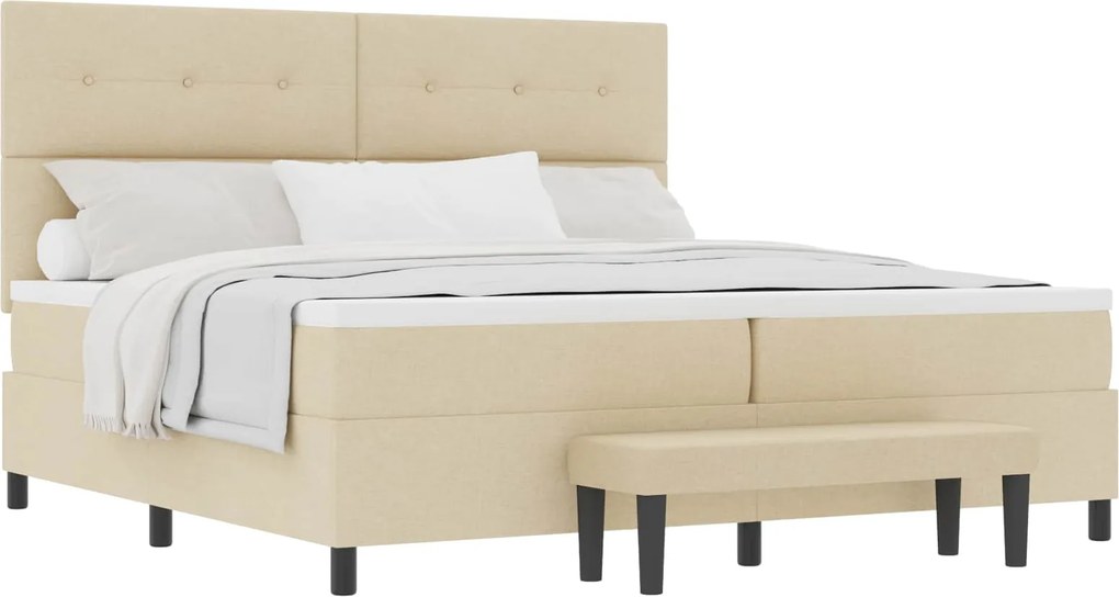 vidaXL Boxrugós ágy matracmal fejtámlával Krém 200 x 200 cm szövet