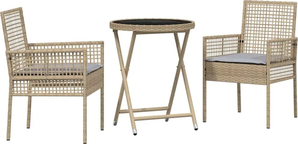 vidaXL Kert Bistro Készlet 3 pcs Bézs polirattan