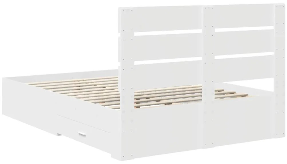 vidaXL Ágykeret fiókkal fejtámlával Fehér 160 x 200 cm Faanyag