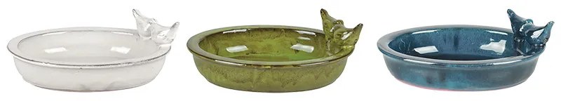 Kerámia madáretető és -itató tál, zöld