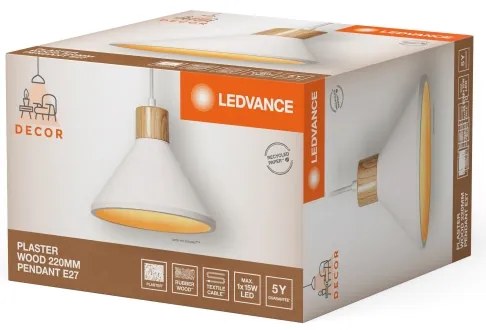 Ledvance - Csillár zsinóron DECOR PLASTER 1xE27/25W/230V átm. 22 cm vakolat fehér