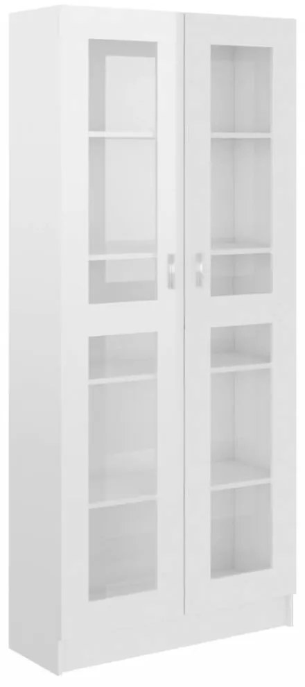 Magasfényű fehér forgácslap vitrinszekrény 82,5x30,5x185,5 cm