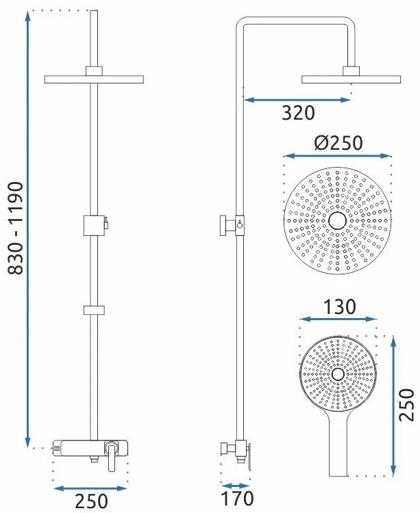 Rea Rebel, zuhanykád készlet eső- és kézizuhanyfejjel, arany fényes, REA-P2413